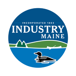 Town of Industry logo featuring a loon and a kayak on a lake, incorporated 1803.